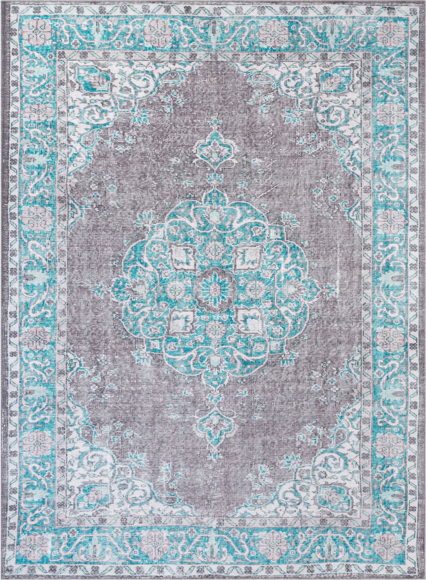 Tarifa Vintage Bohemian Medallion Light Blue Machine Washable Rug NIL-06