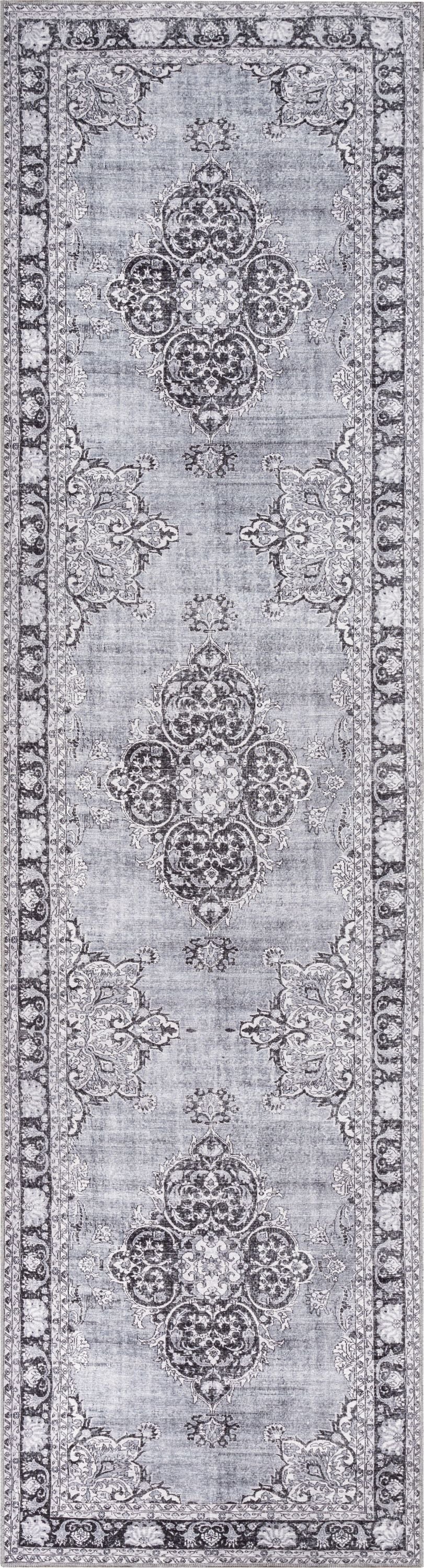 Tarifa Vintage Bohemian Medallion Grey Machine Washable Rug NIL-07