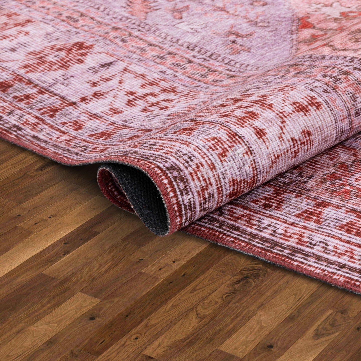 Gila Machine Washable Vintage Bohemian Medallion Oriental Red Flat-Weave Distressed Rug NIL-10