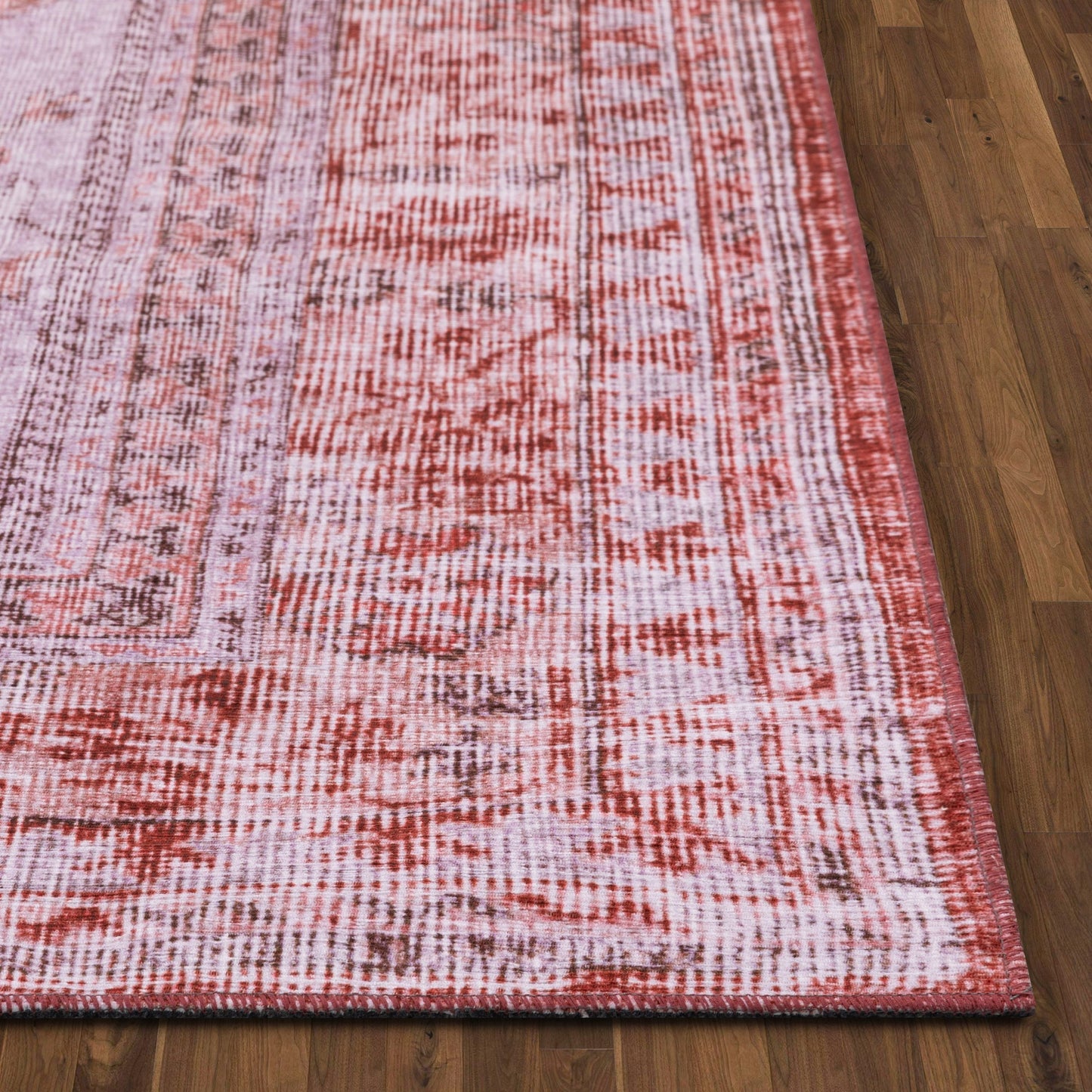 Gila Machine Washable Vintage Bohemian Medallion Oriental Red Flat-Weave Distressed Rug NIL-10