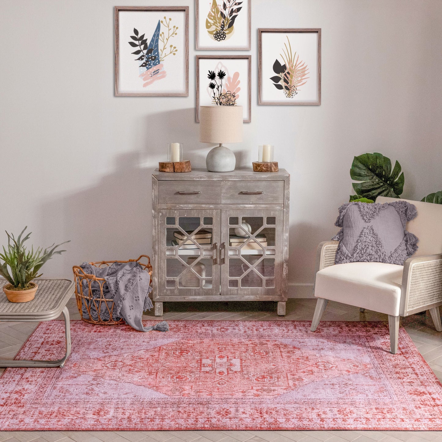 Gila Machine Washable Vintage Bohemian Medallion Oriental Red Flat-Weave Distressed Rug NIL-10