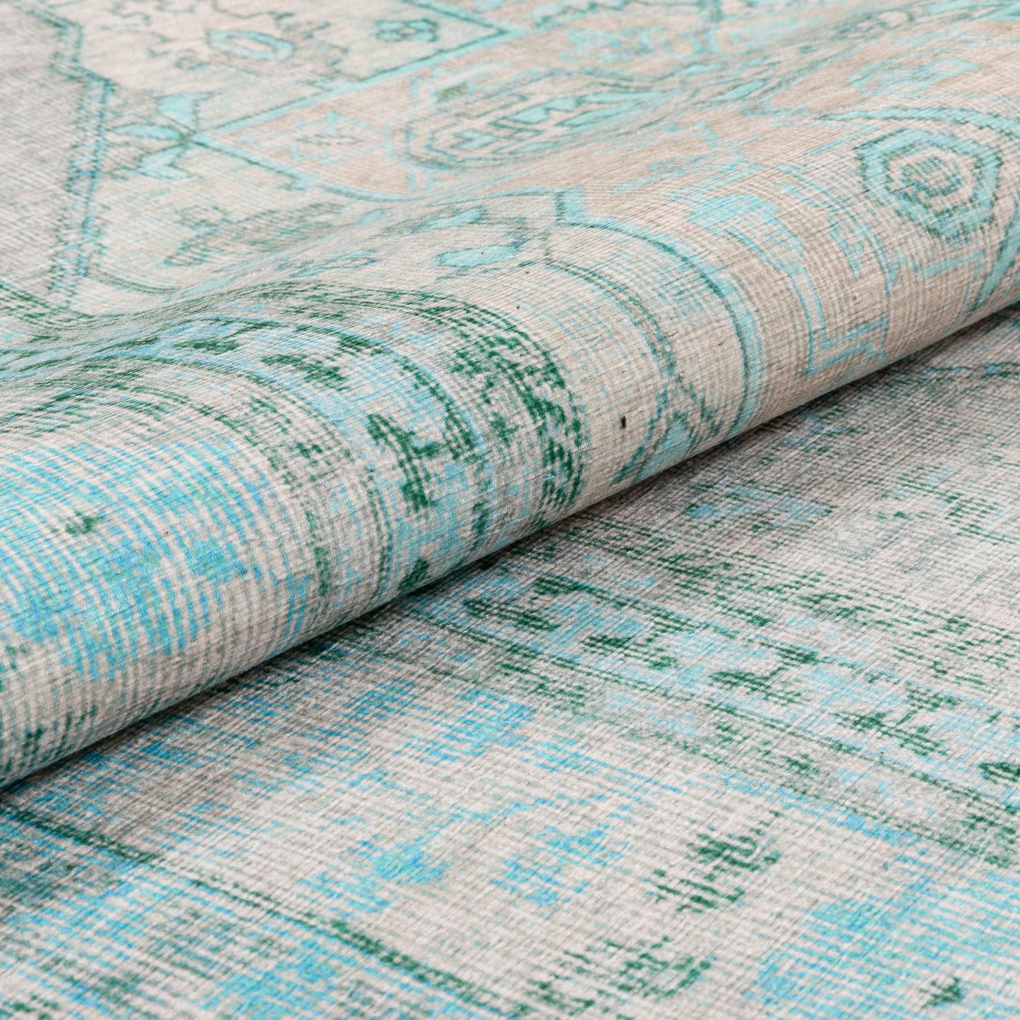 Gila Machine Washable Vintage Bohemian Medallion Oriental Green Flat-Weave Distressed Rug NIL-15