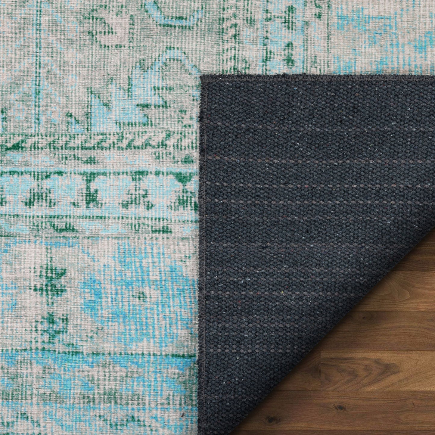 Gila Machine Washable Vintage Bohemian Medallion Oriental Green Flat-Weave Distressed Rug NIL-15