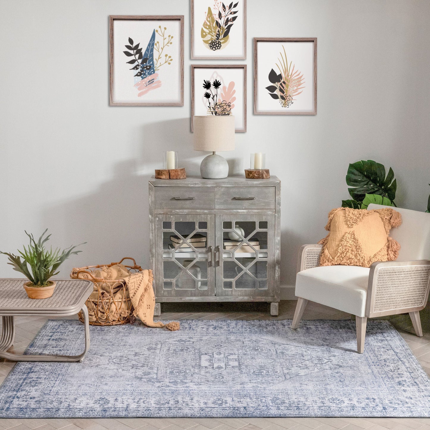 Gila Machine Washable Vintage Bohemian Medallion Oriental Grey Flat-Weave Distressed Rug NIL-17
