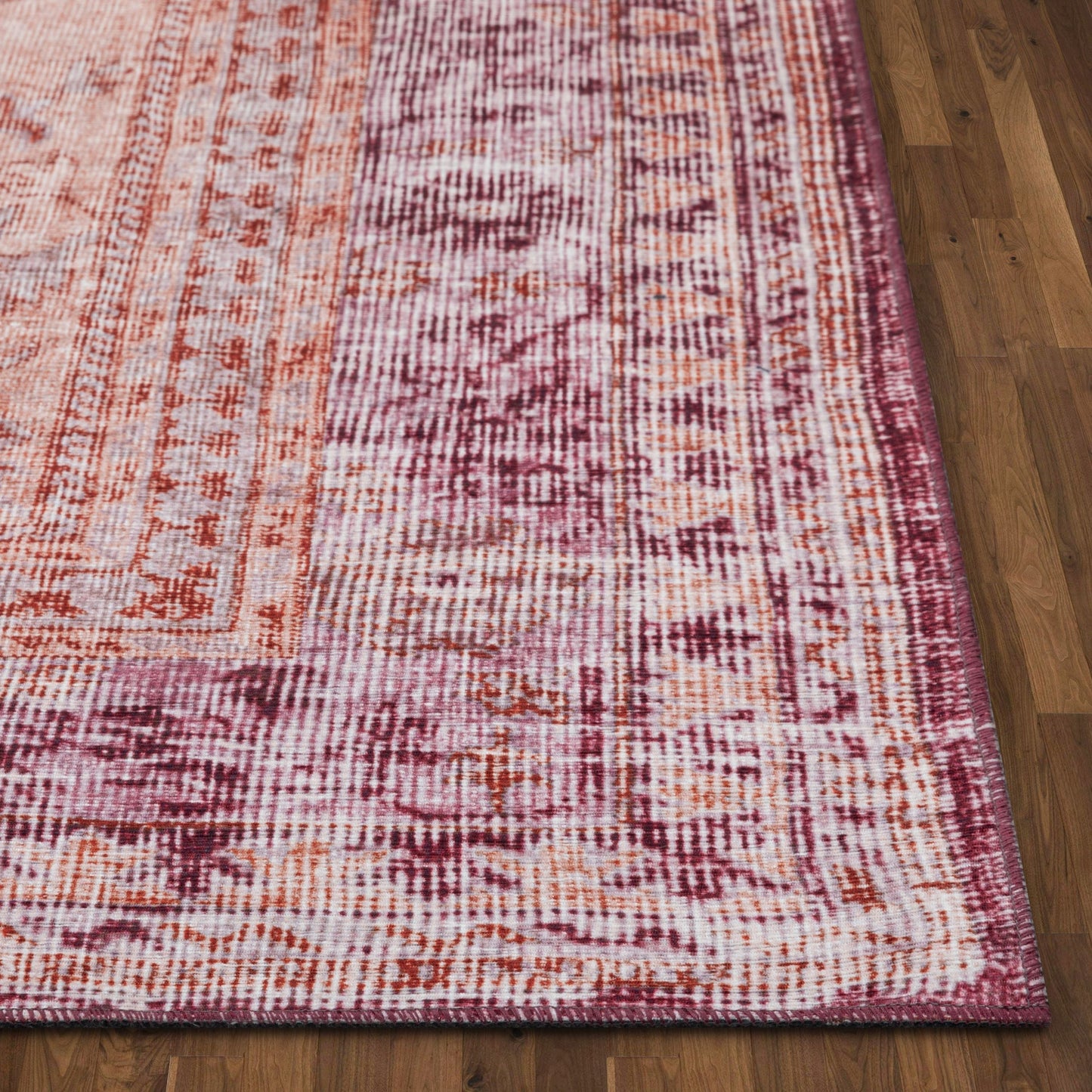 Gila Machine Washable Vintage Bohemian Medallion Oriental Purple Flat-Weave Distressed Rug NIL-18