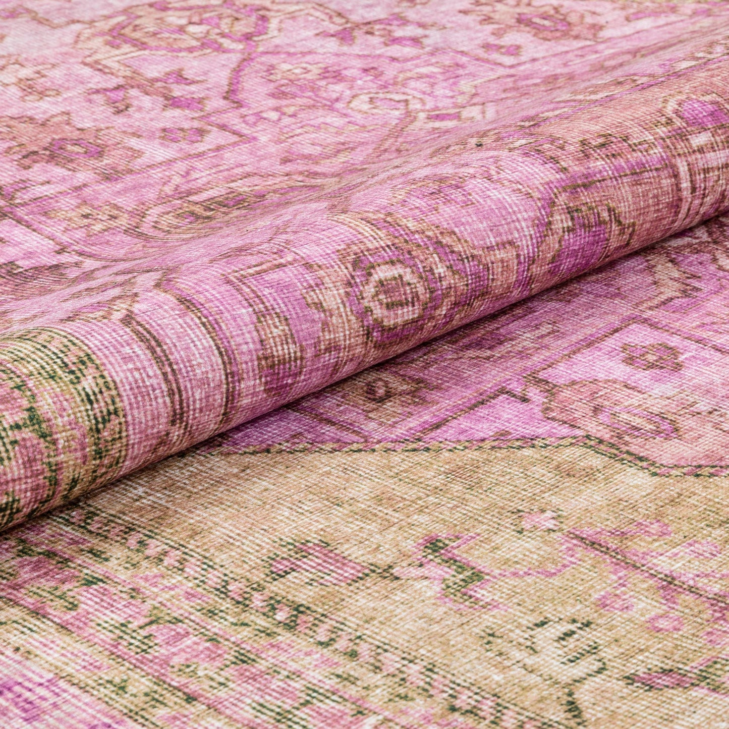Gila Machine Washable Vintage Bohemian Medallion Oriental Pink Flat-Weave Distressed Rug NIL-19