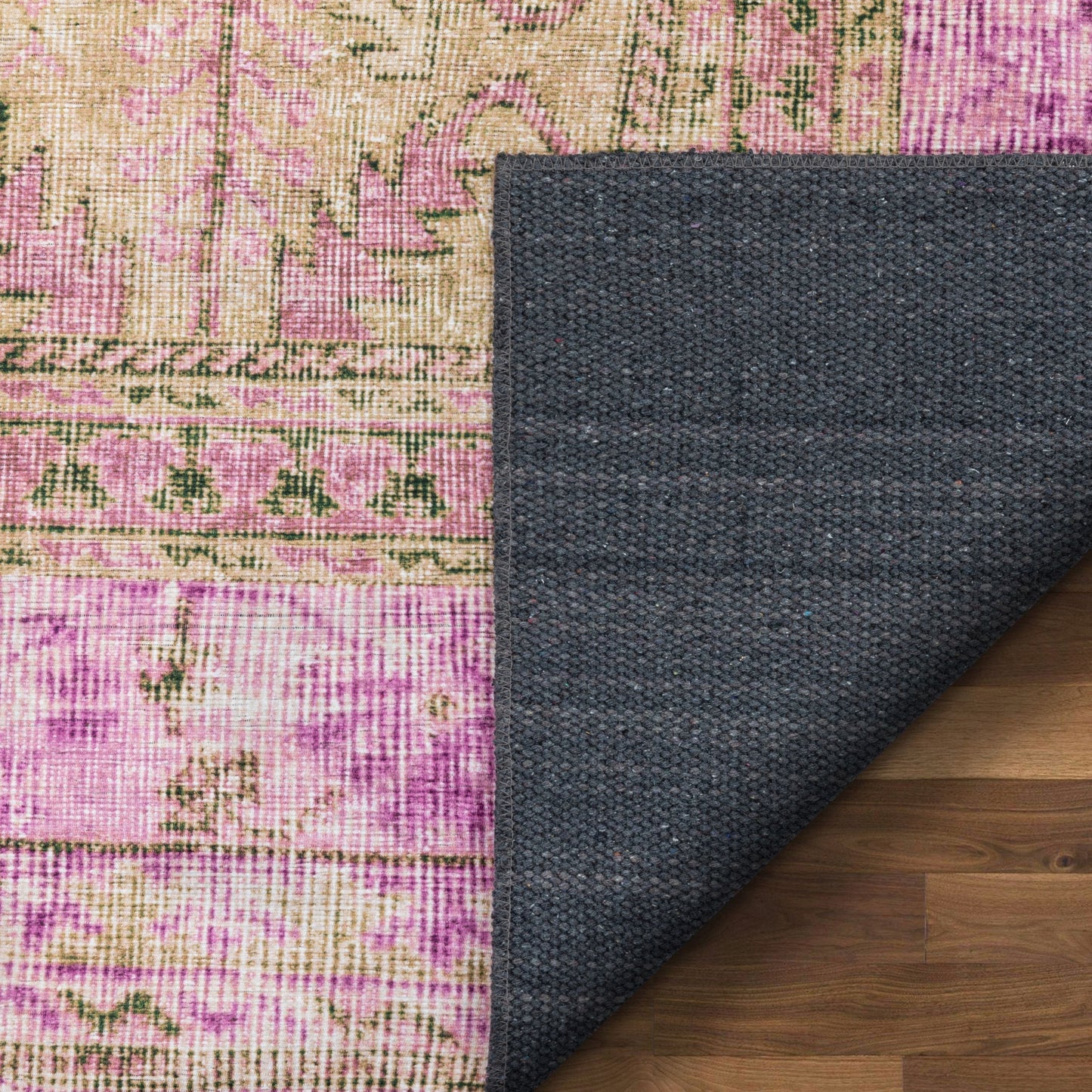 Gila Machine Washable Vintage Bohemian Medallion Oriental Pink Flat-Weave Distressed Rug NIL-19