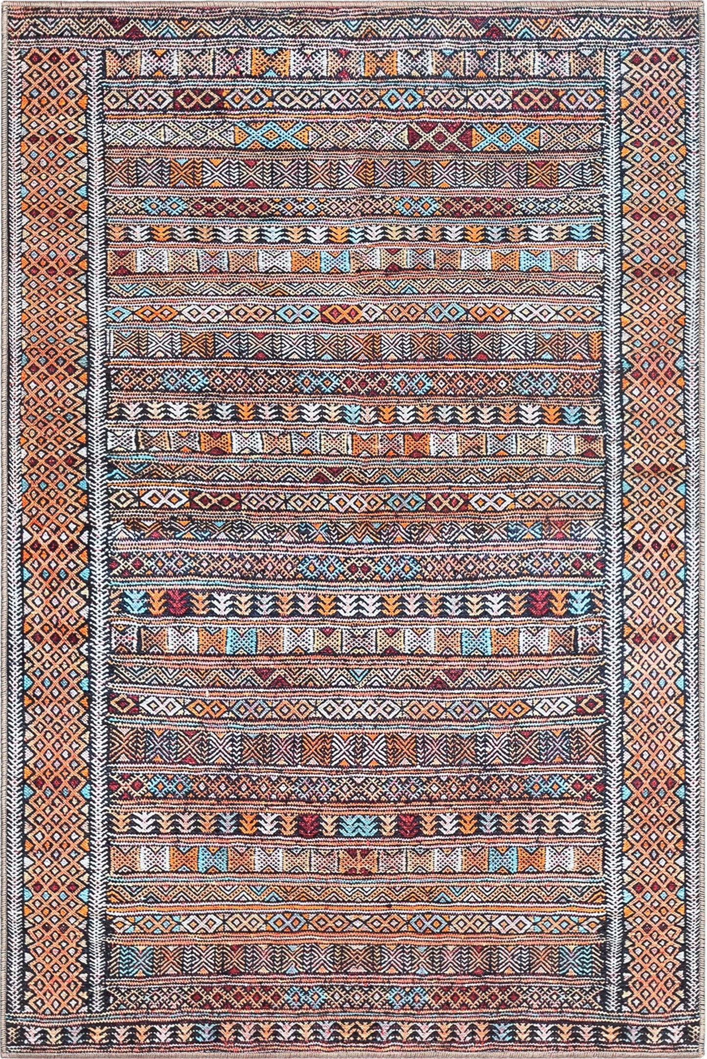 Murcia Machine Washable Tribal Ethnic Vintage Red Flat-Weave Rug NIL-20