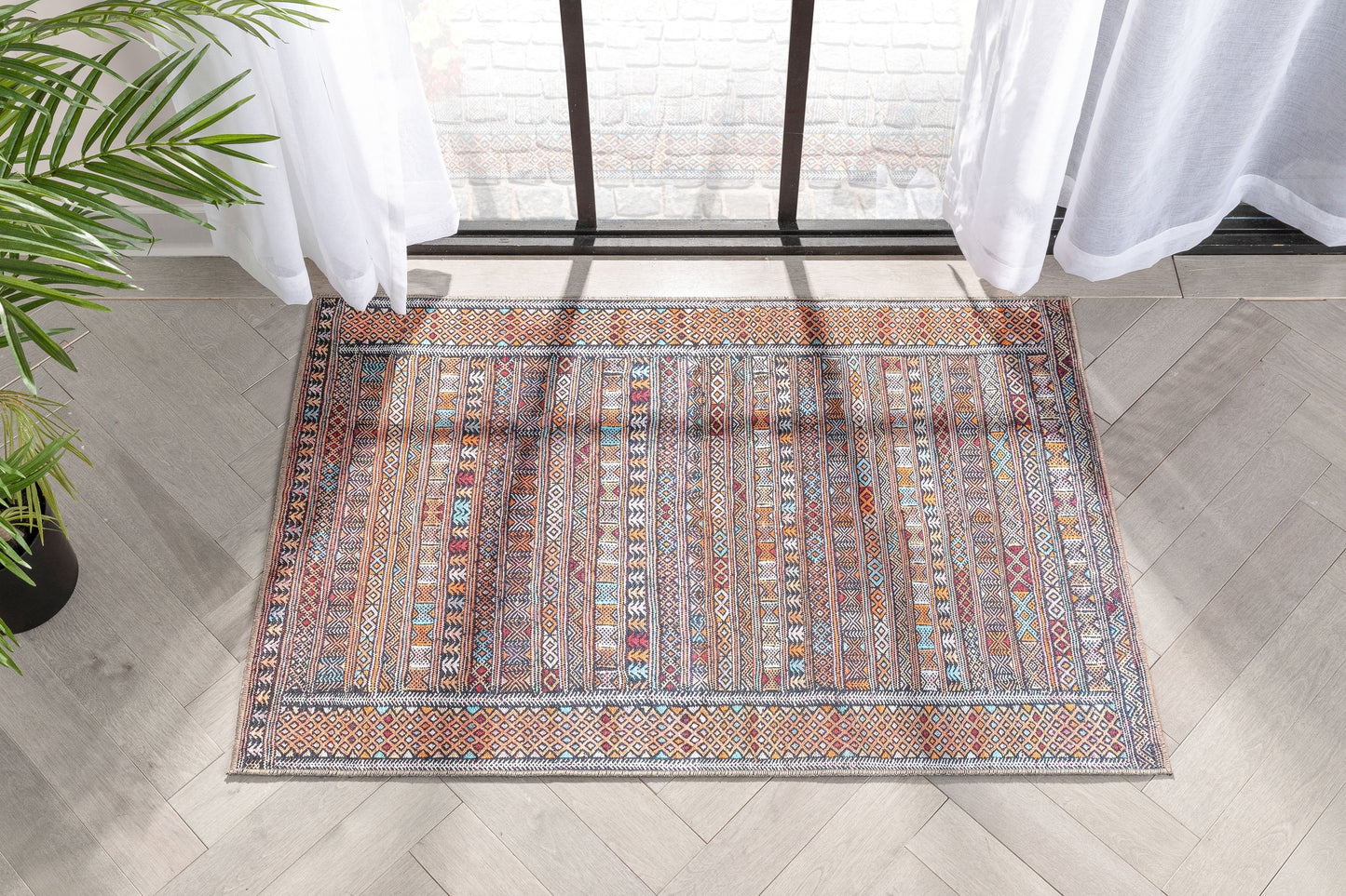 Murcia Machine Washable Tribal Ethnic Vintage Red Flat-Weave Rug NIL-20
