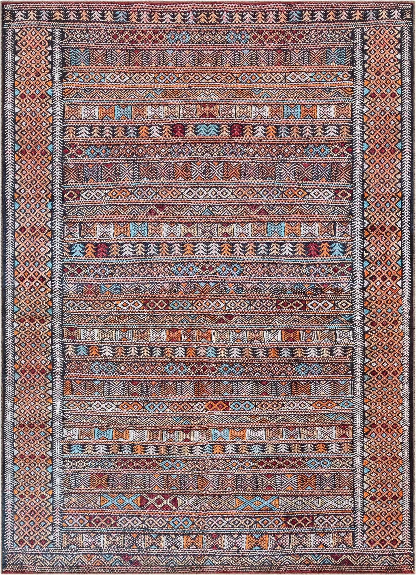Murcia Machine Washable Tribal Ethnic Vintage Red Flat-Weave Rug NIL-20