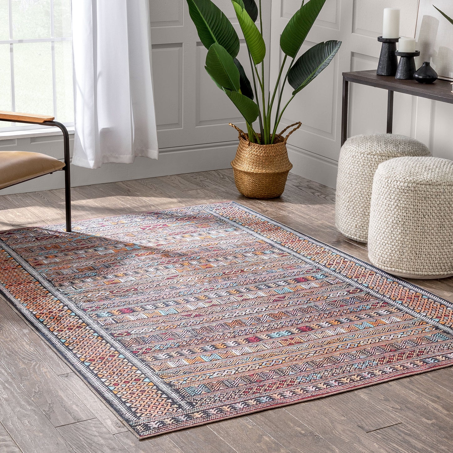 Murcia Machine Washable Tribal Ethnic Vintage Red Flat-Weave Rug NIL-20