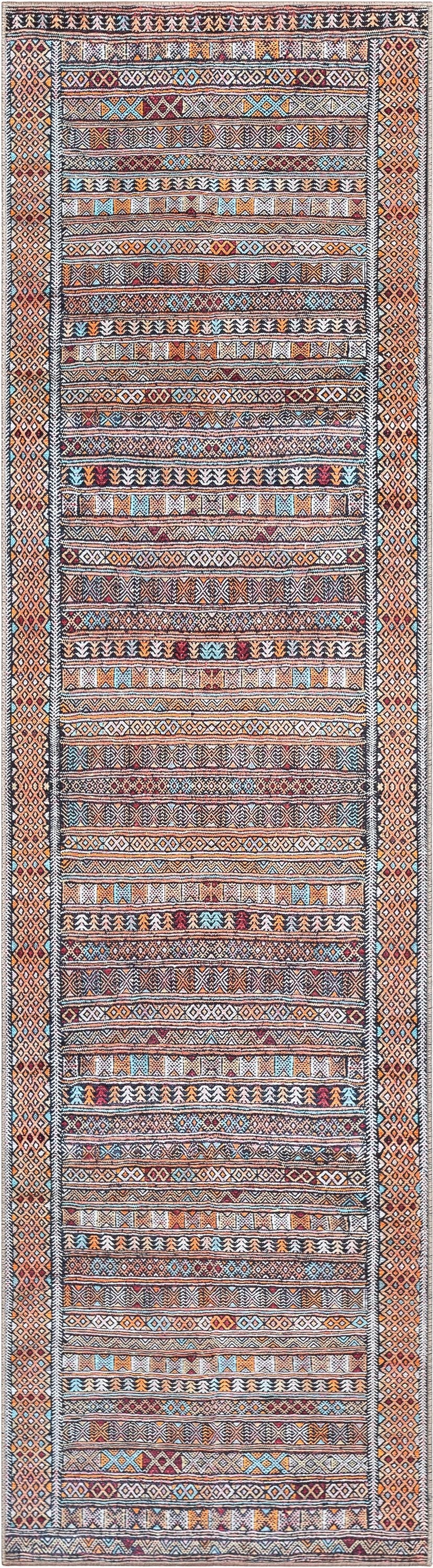 Murcia Machine Washable Tribal Ethnic Vintage Red Flat-Weave Rug NIL-20
