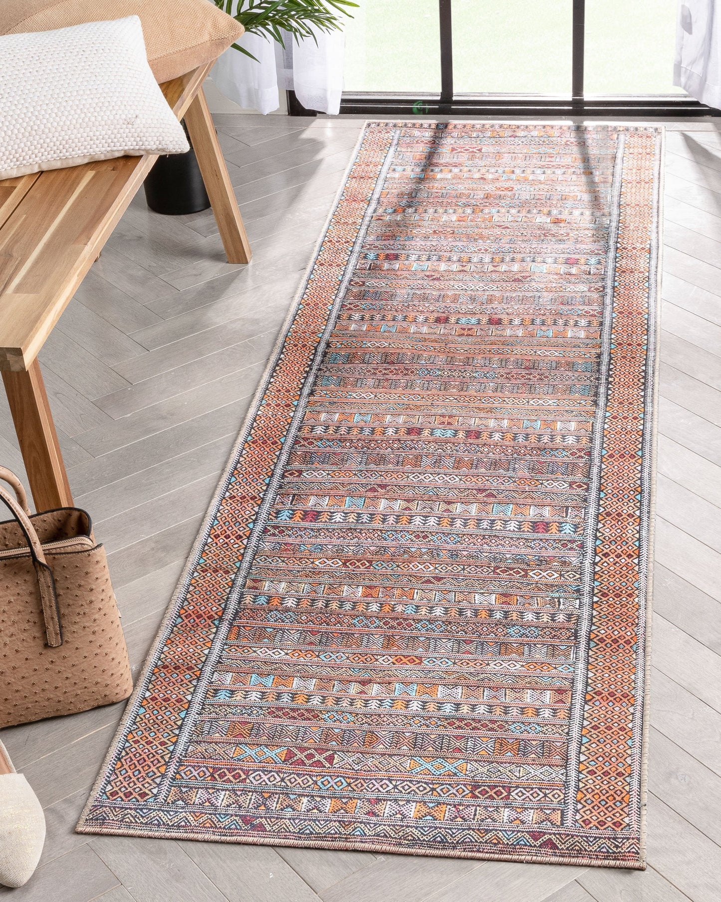 Murcia Machine Washable Tribal Ethnic Vintage Red Flat-Weave Rug NIL-20