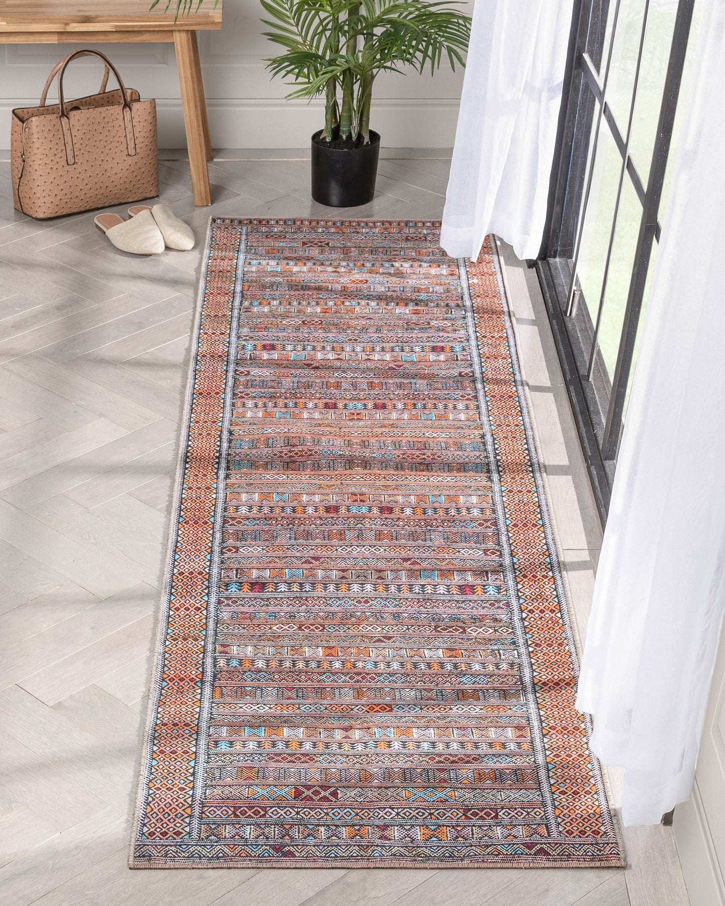 Murcia Machine Washable Tribal Ethnic Vintage Red Flat-Weave Rug NIL-20