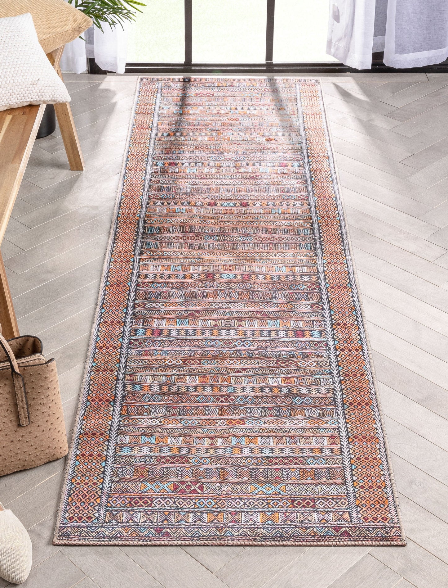 Murcia Machine Washable Tribal Ethnic Vintage Red Flat-Weave Rug NIL-20