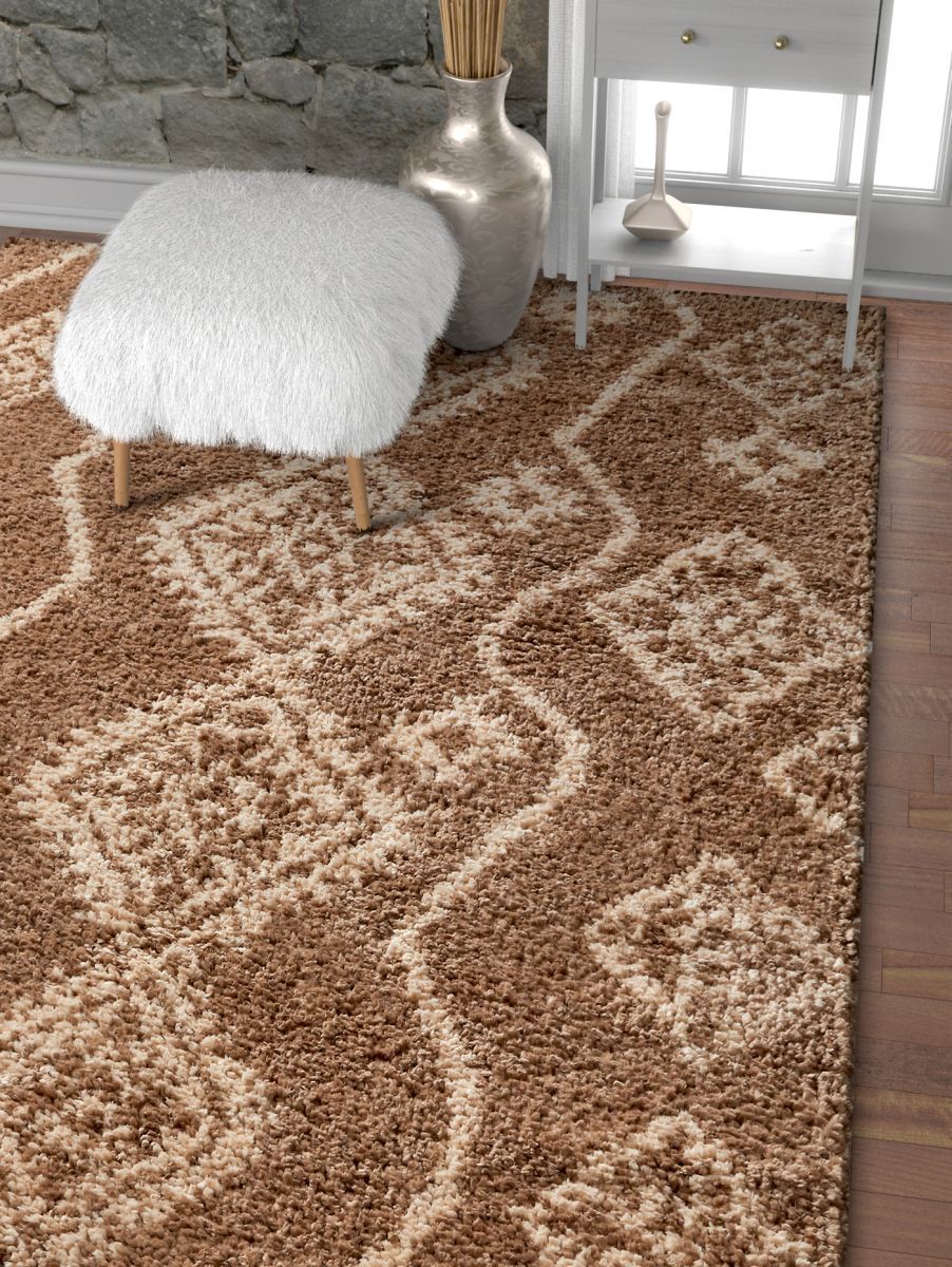 Gracious Beige Modern Moroccan Shag Rug NO-42