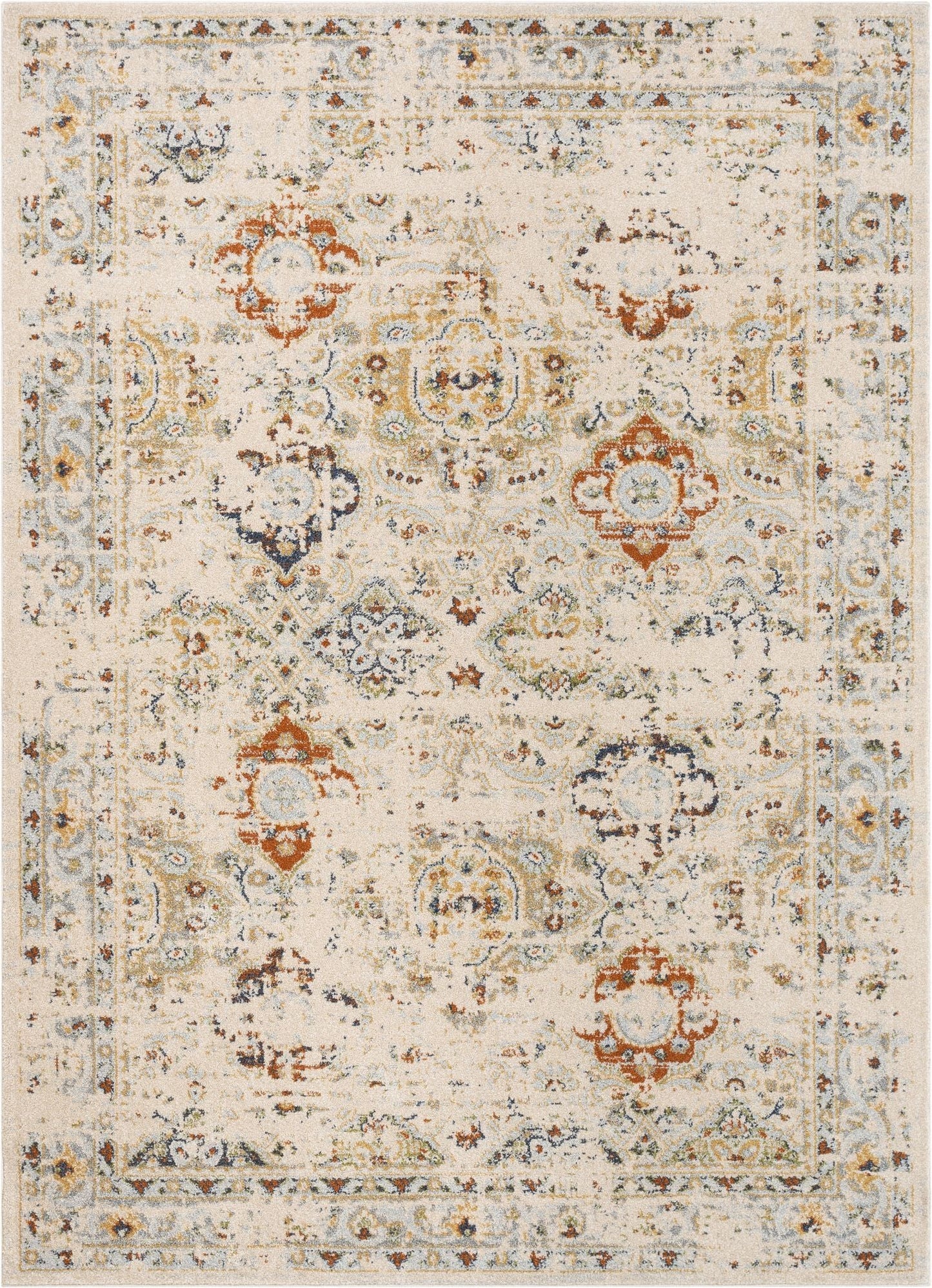 Kian Cream Vintage Panel Distressed Rug OM-122