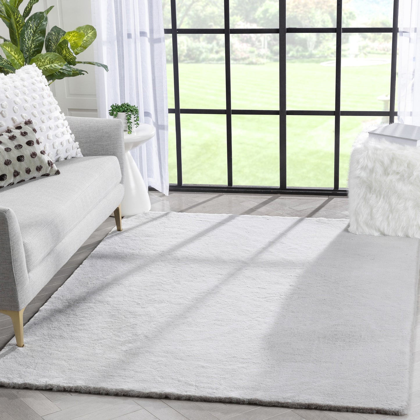 Crest Modern Glam Faux Fur Plush White Shag Rug OPA-12