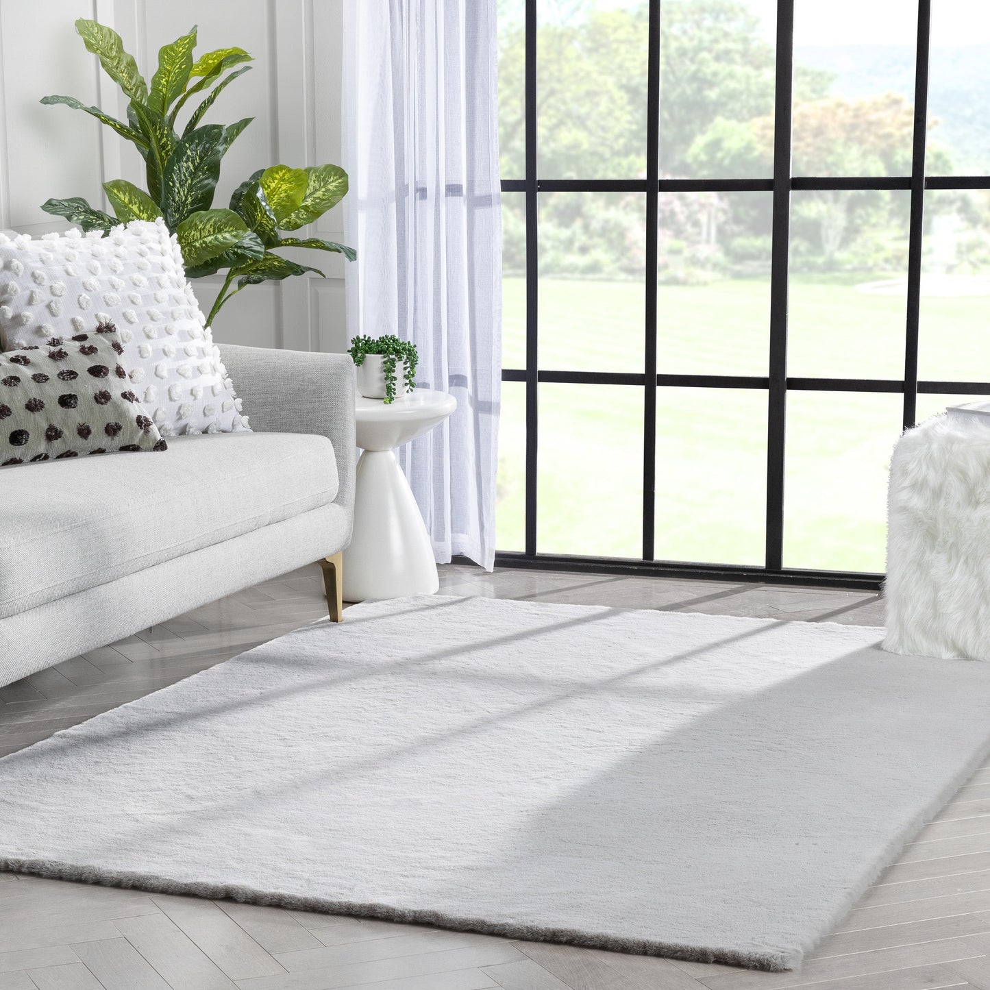 Crest Modern Glam Faux Fur Plush White Shag Rug OPA-12