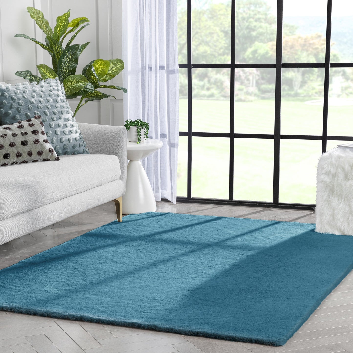 Crest Modern Glam Faux Fur Plush Light Blue Shag Rug OPA-16