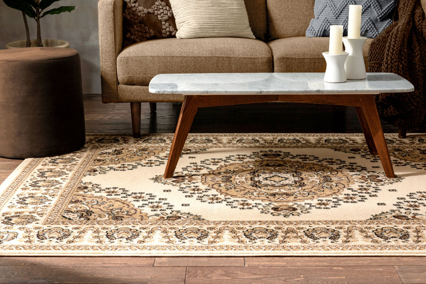 Malika Traditional Medallion Persian Floral Ivory Rug PA-112
