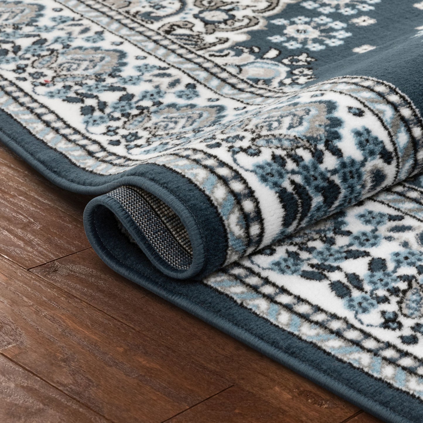 Malika Traditional Medallion Persian Floral Dark Blue Rug PA-114