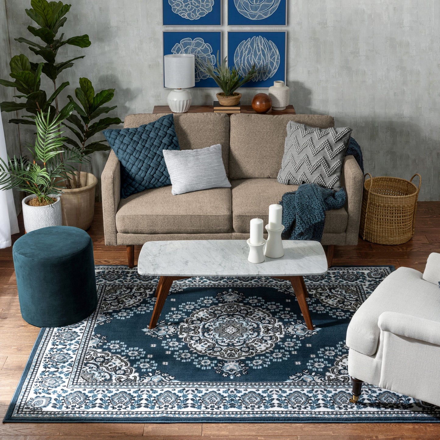 Malika Traditional Medallion Persian Floral Dark Blue Rug PA-114