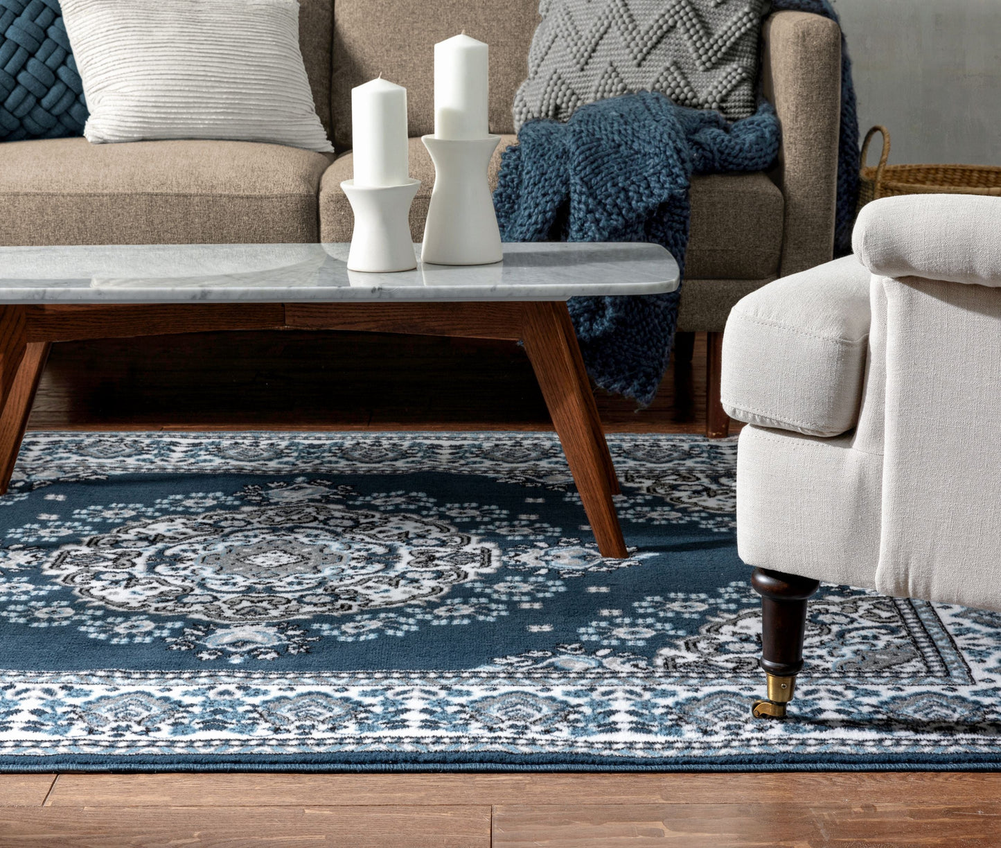 Malika Traditional Medallion Persian Floral Dark Blue Rug PA-114