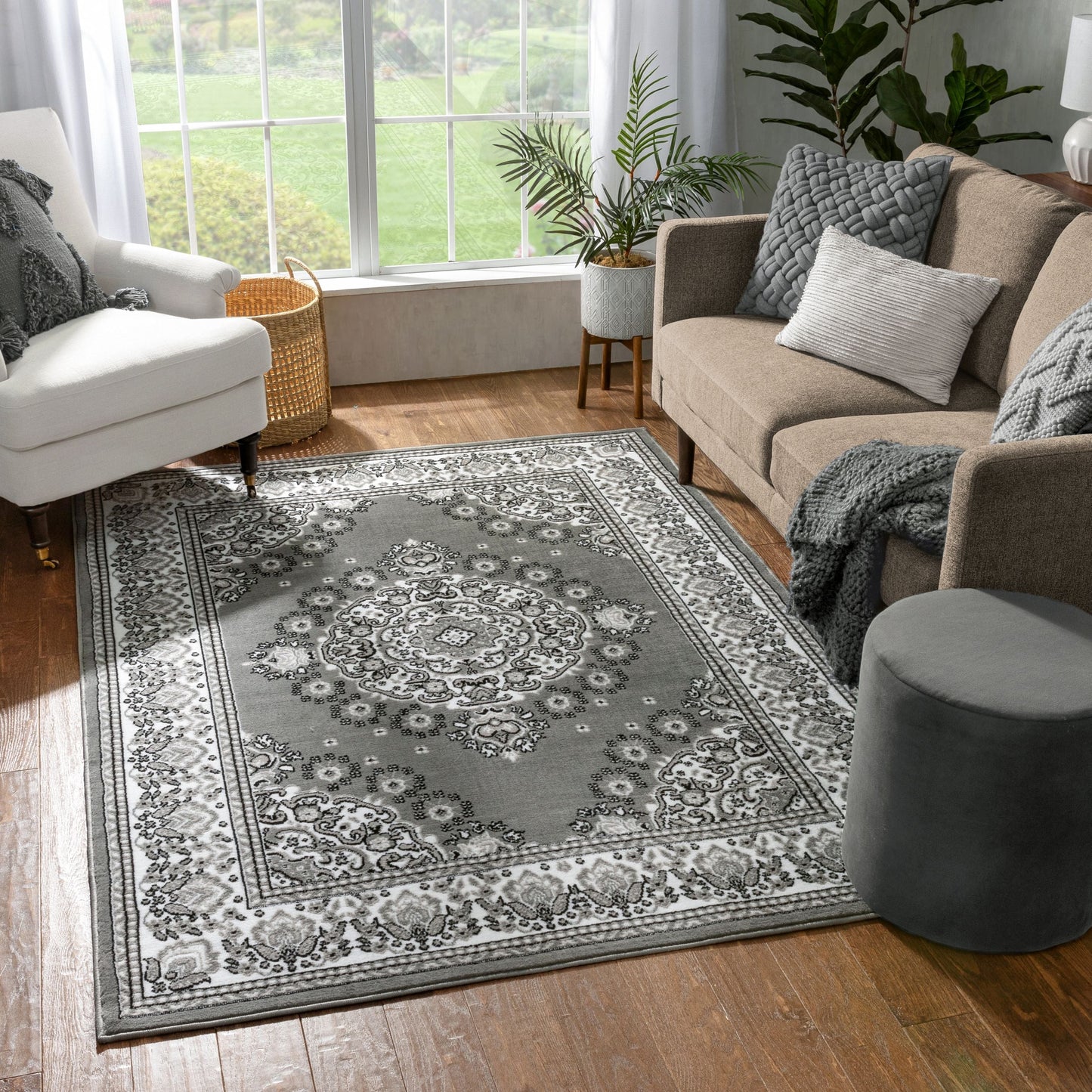 Malika Traditional Medallion Persian Floral Grey Rug PA-117
