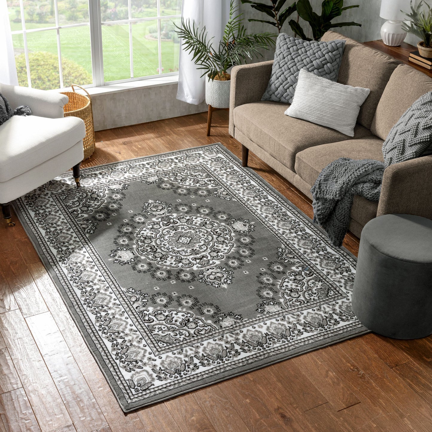 Malika Traditional Medallion Persian Floral Grey Rug PA-117