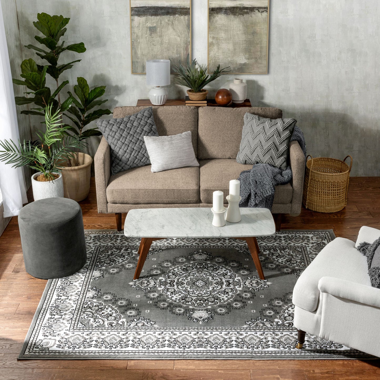 Malika Traditional Medallion Persian Floral Grey Rug PA-117