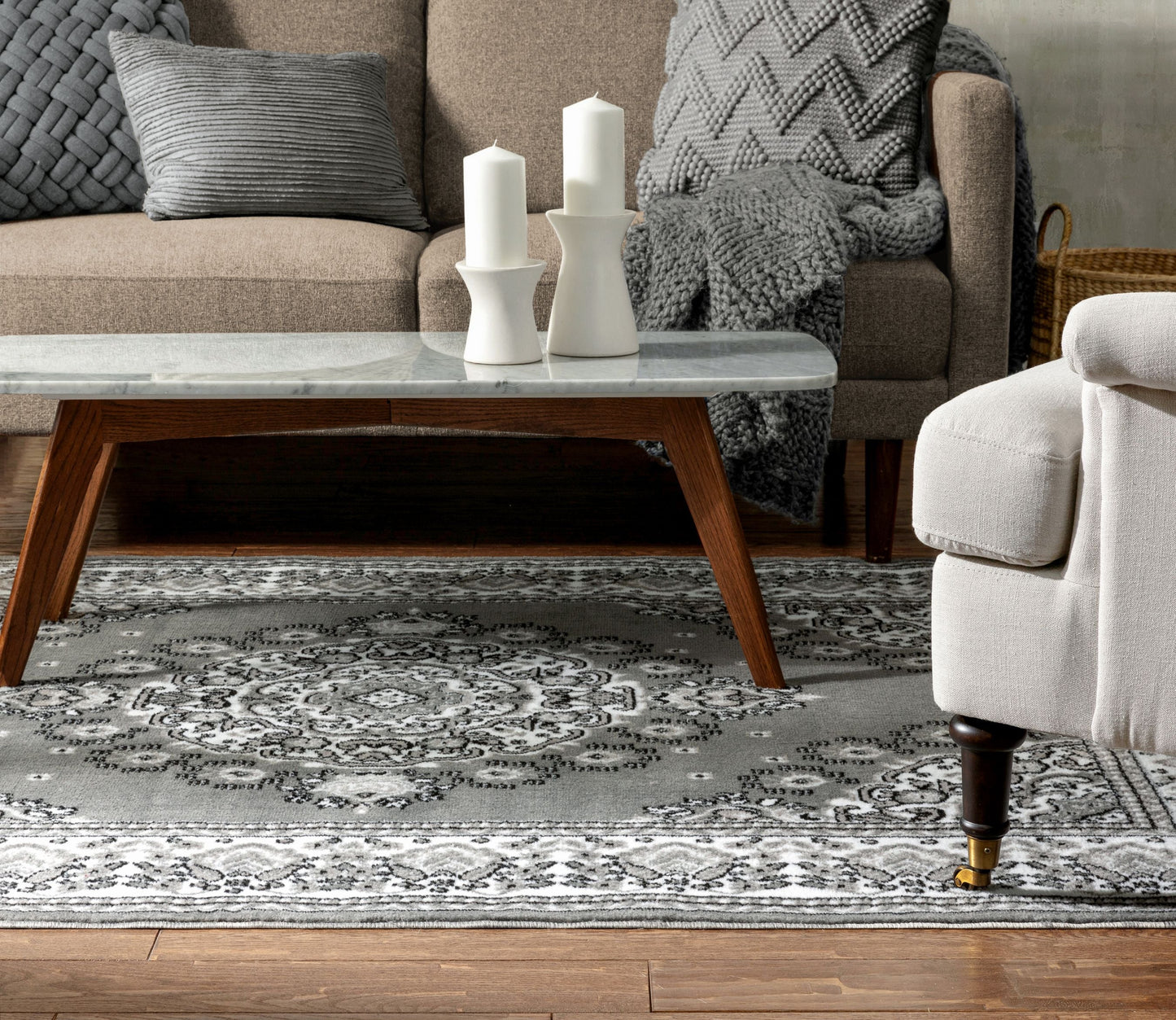 Malika Traditional Medallion Persian Floral Grey Rug PA-117