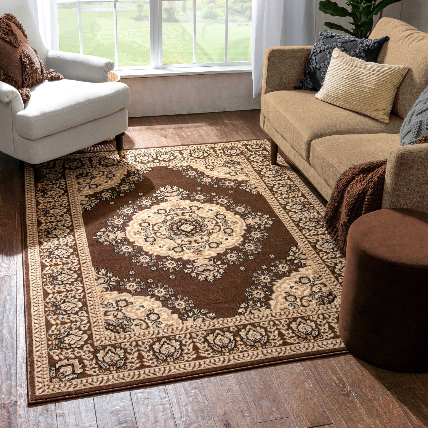 Malika Traditional Medallion Persian Floral Brown Rug PA-118