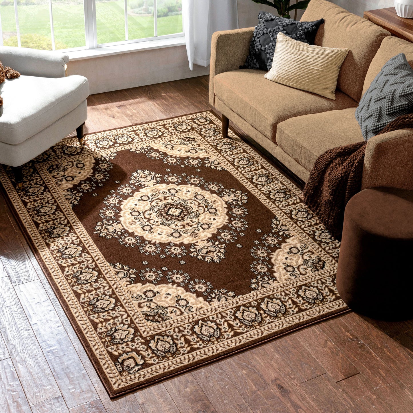 Malika Traditional Medallion Persian Floral Brown Rug PA-118