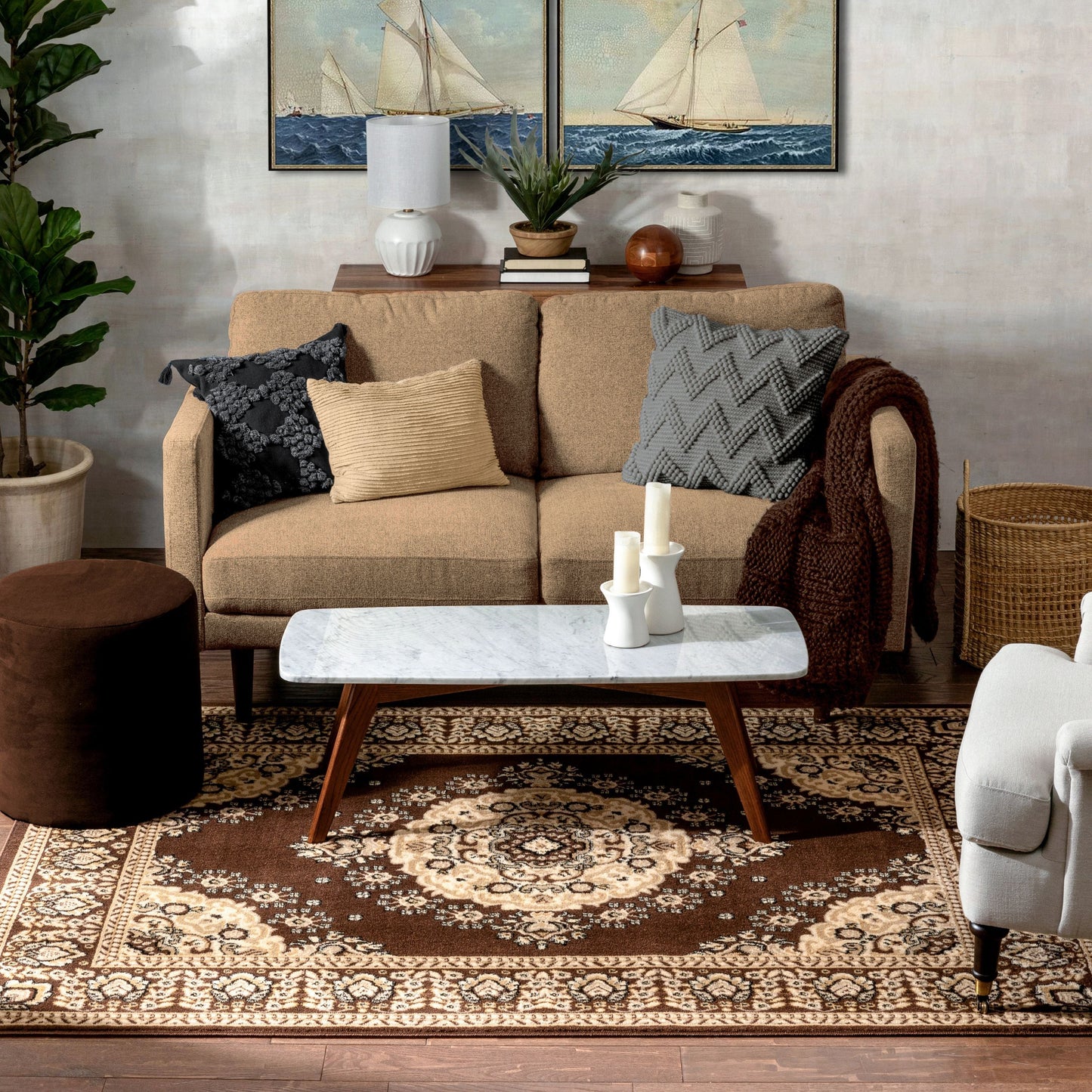 Malika Traditional Medallion Persian Floral Brown Rug PA-118