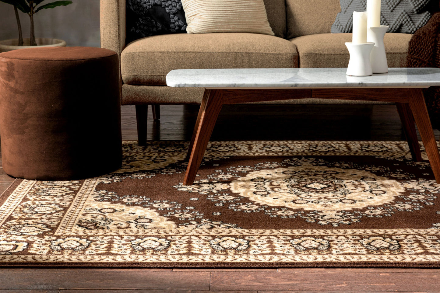 Malika Traditional Medallion Persian Floral Brown Rug PA-118