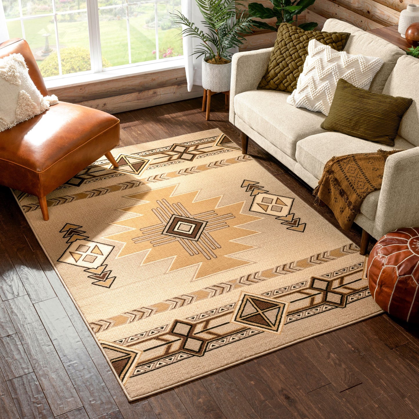 Dakota Tribal Aztec Southwestern Ivory Rug PA-122