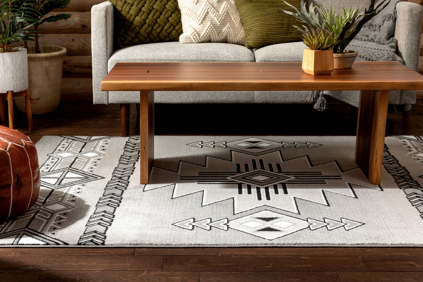 Dakota Tribal Aztec Southwestern Grey Rug PA-127