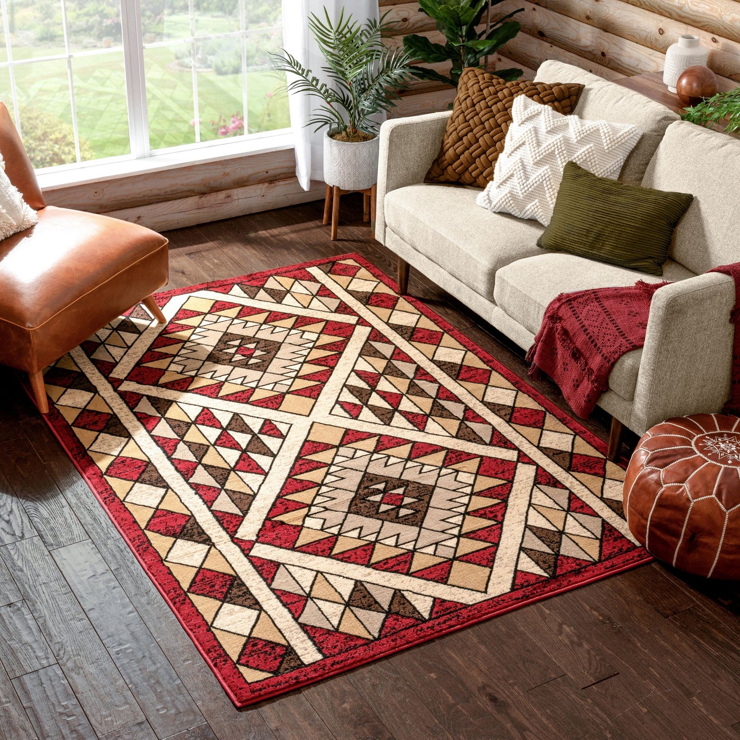 Enola Tribal Geometric Trellis Red Rug PA-140