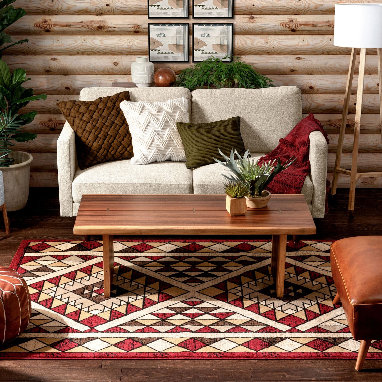 Enola Tribal Geometric Trellis Red Rug PA-140