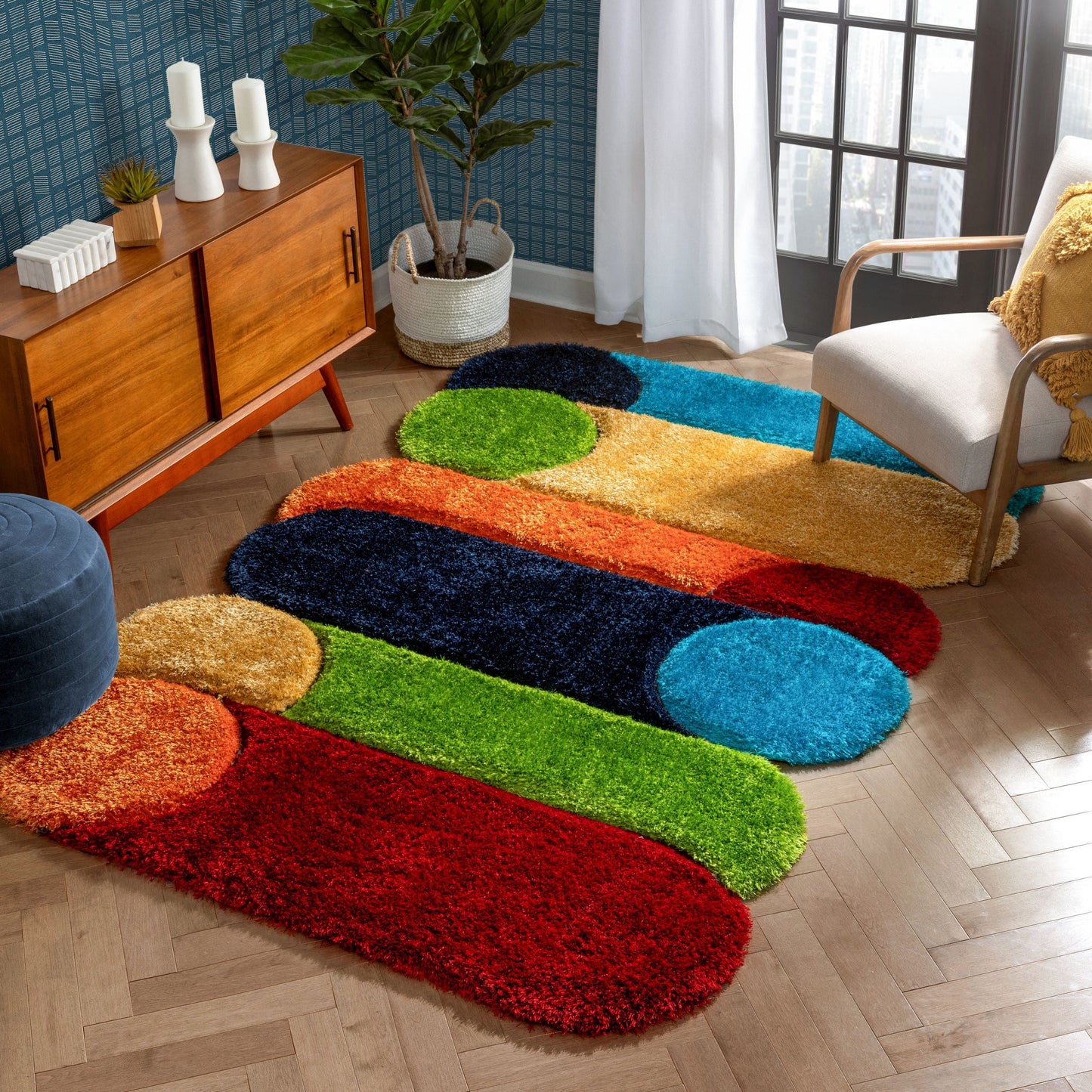 Zuma Modern Geometric Shag Multi 3D Textured Thick & Soft Shag Rug PAB-41