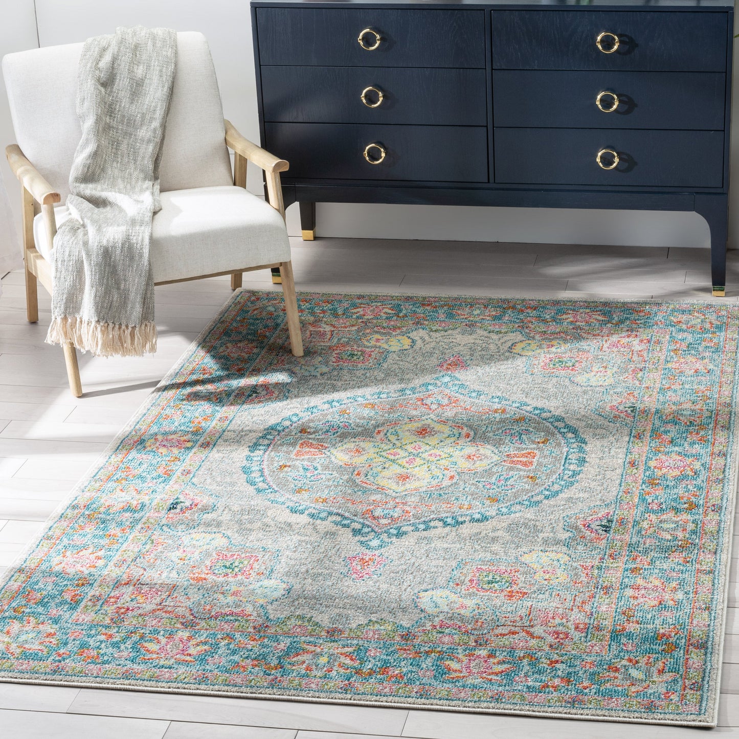 Payson Bohemian Oriental Perisan Grey Teal Rug PAL-27