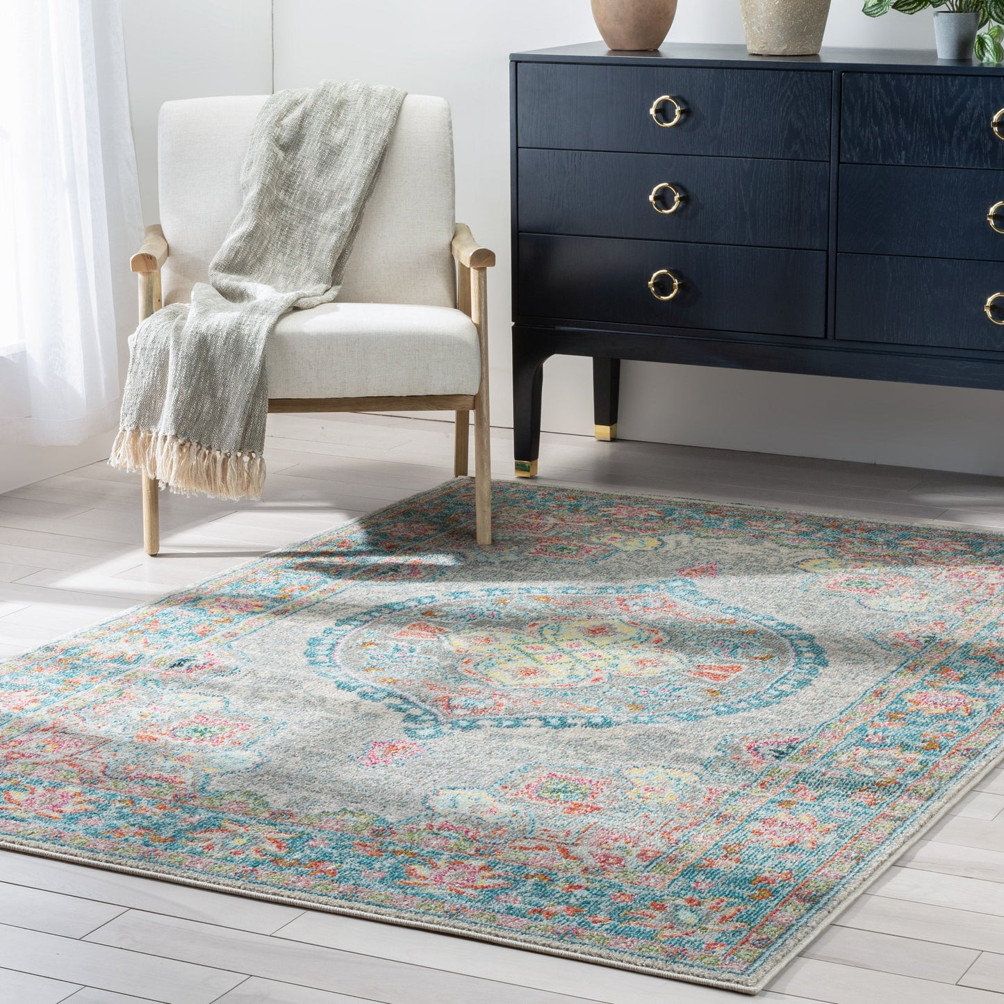 Payson Bohemian Oriental Perisan Grey Teal Rug PAL-27
