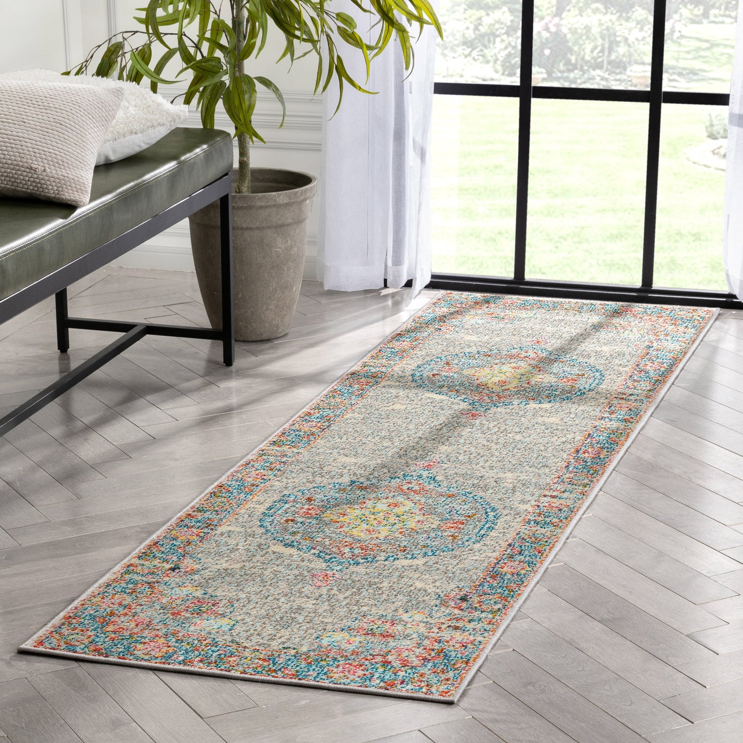Payson Bohemian Oriental Perisan Grey Teal Rug PAL-27