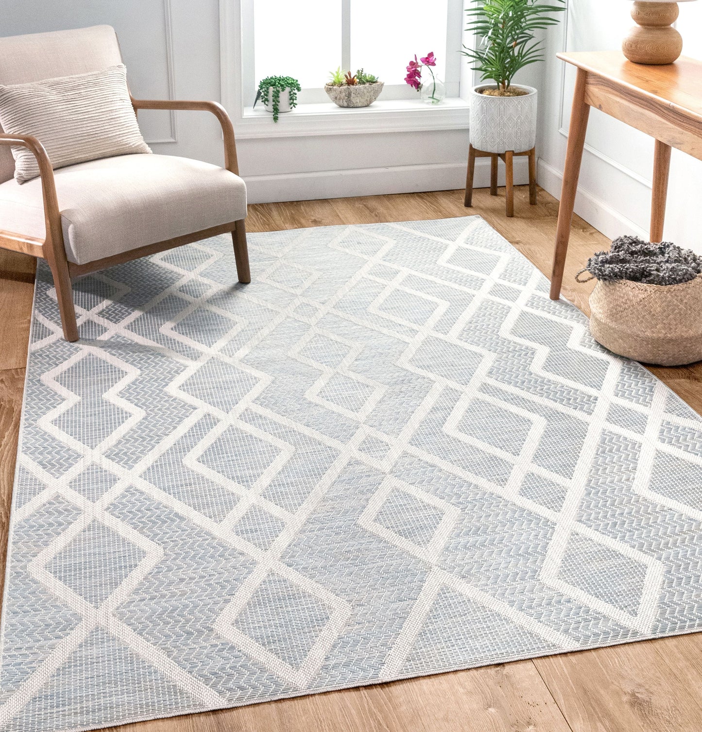 Arto Modern Geometric Blue Flatweave Rug POR-06