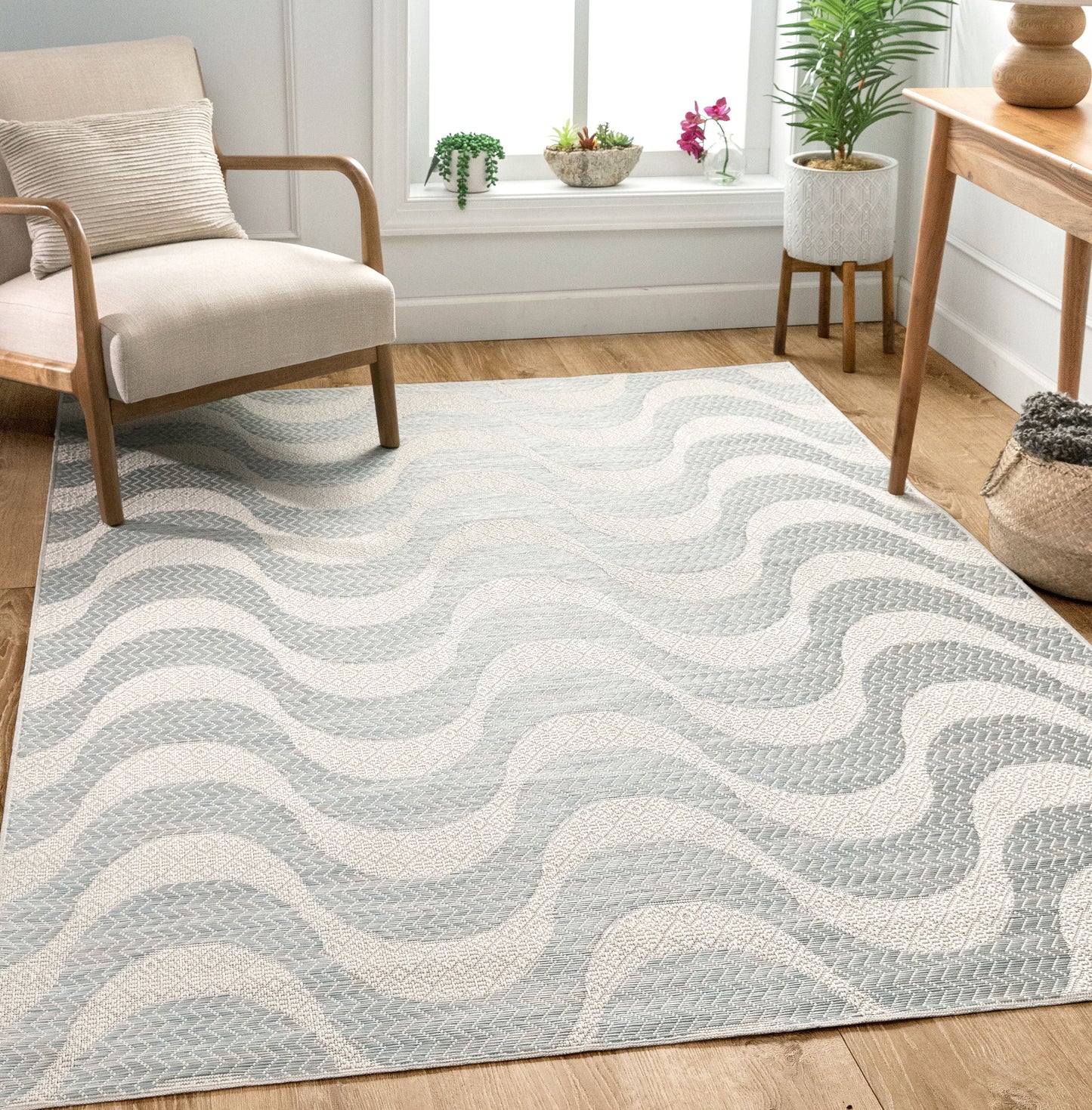 Alvito Modern Abstract Blue Flatweave Rug POR-36