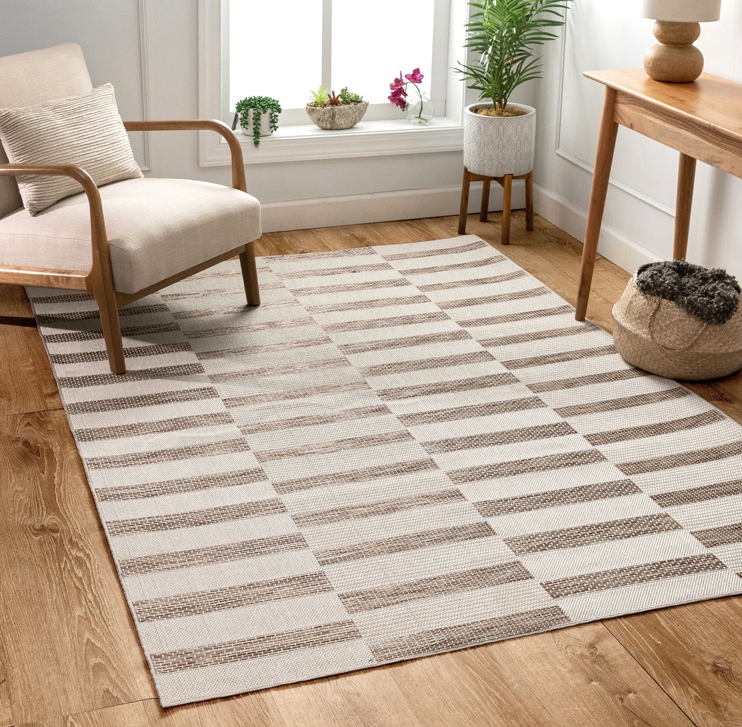 Cesar Modern Geometric Beige Flatweave Rug POR-52