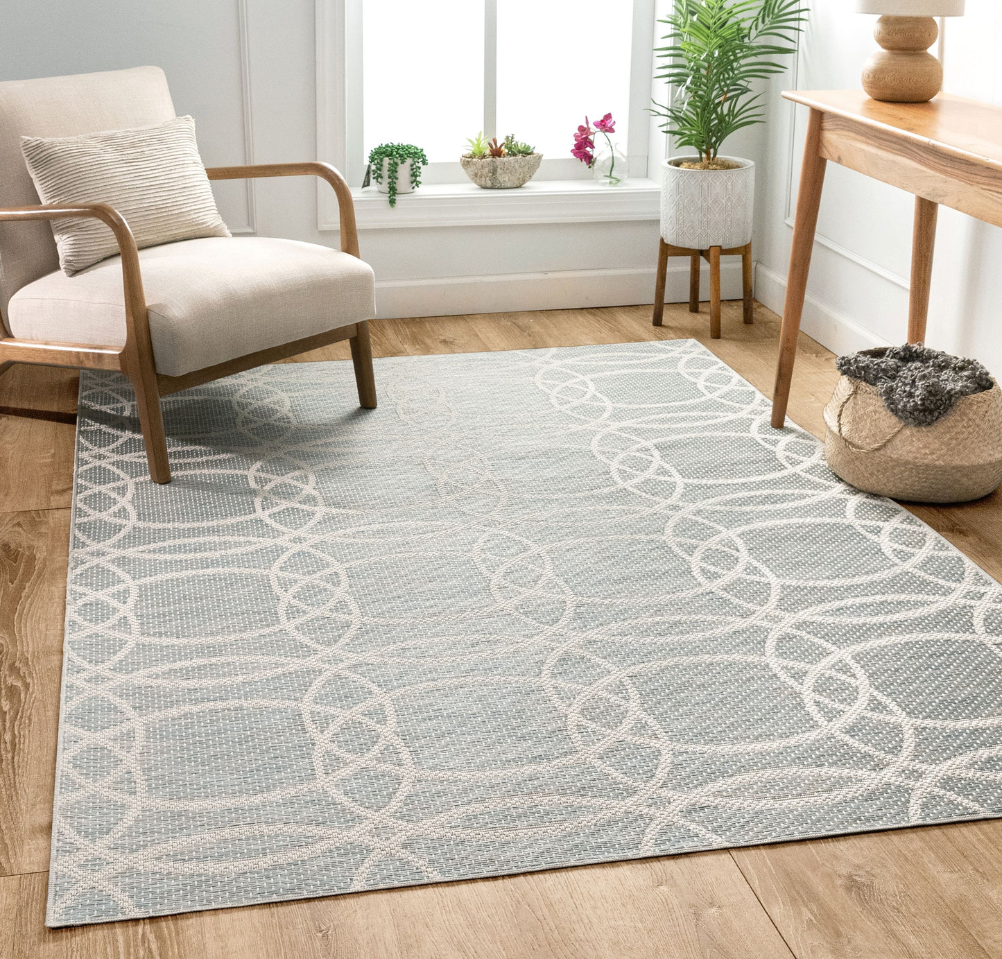 Tocha Modern Geometric Blue Flatweave Rug POR-86