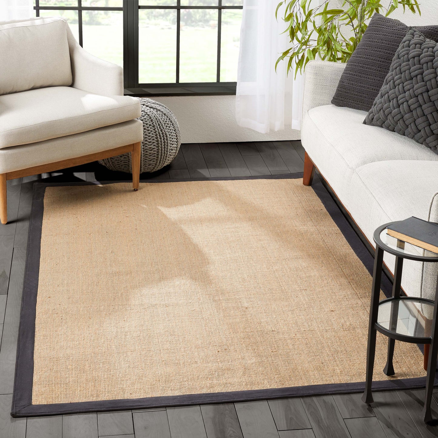 Sorel Farmhouse Non-Slip Jute Natural Black Border Rug QUI-12