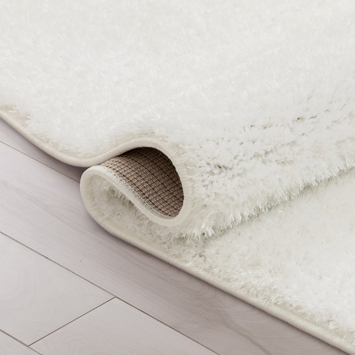 Chroma Glam Solid Ultra Soft Ivory Multi-Textured Shimmer Pile Shag Rug RA-12